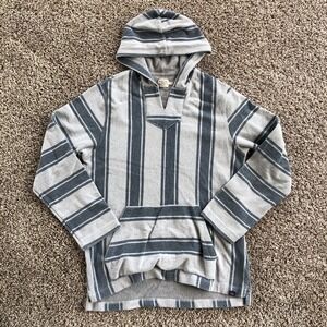 Faherty Hoodie Mens Large Terry Baja Poncho Blue Knit Striped Surf Coastal Beach